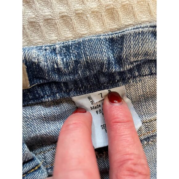 VTG Paris Blue Y2K Western Boho Style Mini Medium Wash Denim Skirt Size 7 - Picture 7 of 14